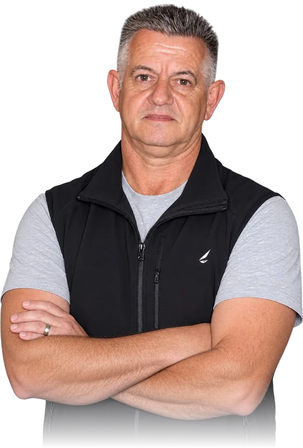 Herbie, who runs Iinkuni Projects, arms folded in a black bodywarmer.